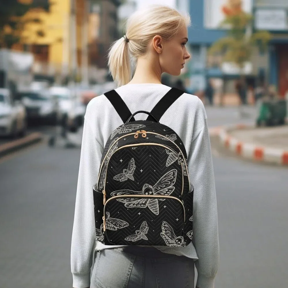 Mini Gothic Backpack with Skull Butterfly Moth Design Small Casual Daypack